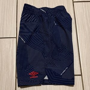 Boys Umbro Dark Blue Patterned Shorts with Red Logo